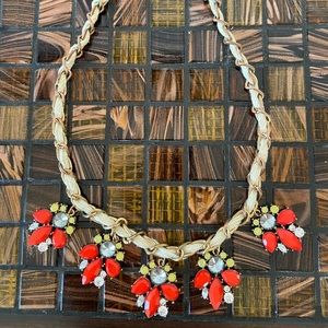 Statement necklace, red enamel/jeweled